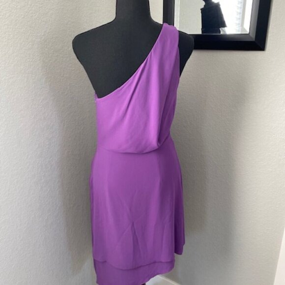 BCBG MAXAZRIA Somara One-Shouldered Asymmetrical Chiffon Purple Dress Sz 6 - Picture 8 of 14